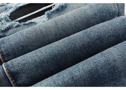 Street Fashion Men Jeans Retro Washed Blue Stretch Skinny Fit Ripped Jeans Men Patched Designer Hip Hop Brand Denim Pants Hombre