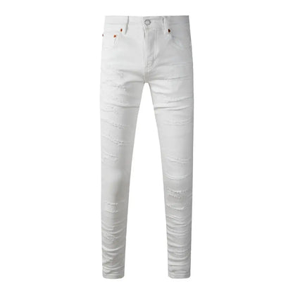 High Street New Trendy Men's Jeans Low Rise Stretch PantsSkinny Button Fly Ripped Retro Hold Trousers
