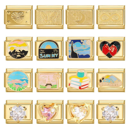 New Fashion 9mm 15 Style Italian Modular Charm Bracelet Fashionable Leisure Holiday Scenery Literary Modular Elastic Bracelet