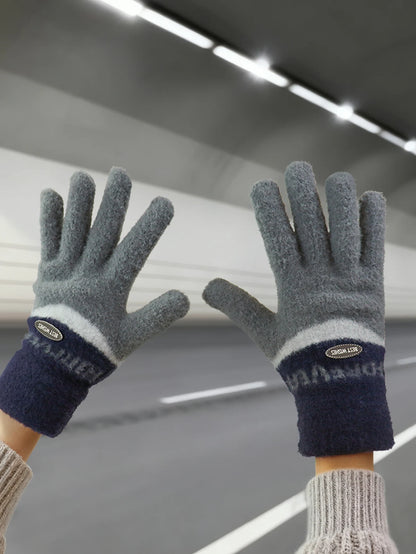 Touchscreen Cotton Gloves for Men, Winter Warm Fleece-Lined Thick Knitted Gloves for Cycling, Unisex Cold-Proof Gloves