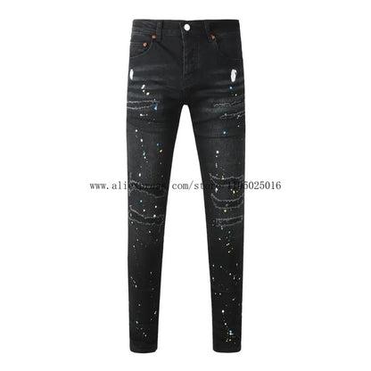 High Street New Trendy Men's Jeans Low Rise Stretch PantsSkinny Button Fly Ripped Retro Hold Trousers