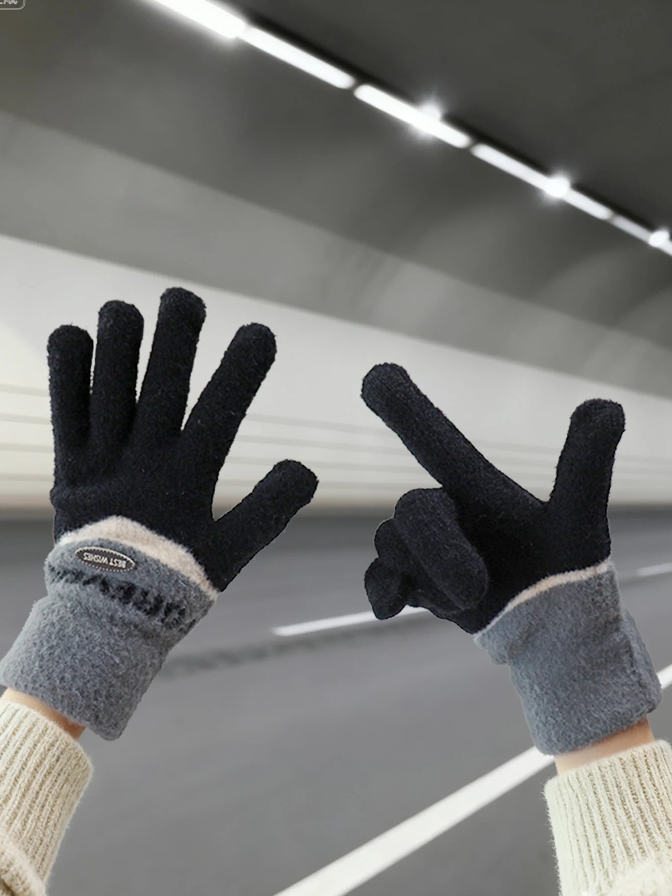 Touchscreen Cotton Gloves for Men, Winter Warm Fleece-Lined Thick Knitted Gloves for Cycling, Unisex Cold-Proof Gloves