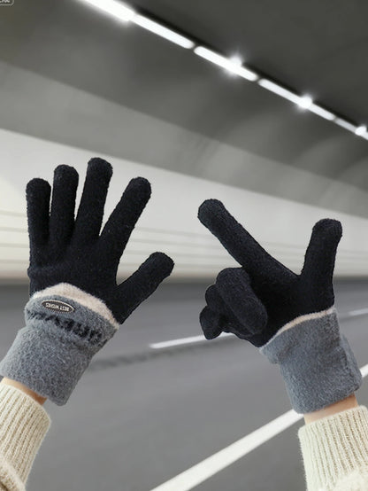 Touchscreen Cotton Gloves for Men, Winter Warm Fleece-Lined Thick Knitted Gloves for Cycling, Unisex Cold-Proof Gloves
