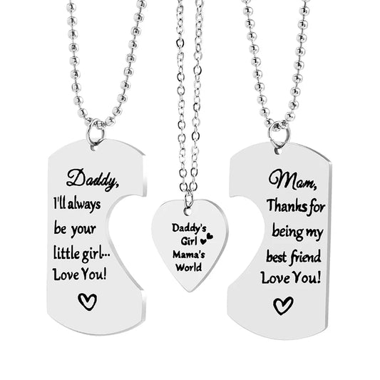 3 PCS Daddy Mom Girl Matching Necklace Set Stainless Steel Father Mother Daughter Necklaces Family Jewelry Gifts