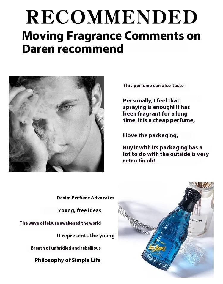 75ML Blue Jeans Inspired Perfume-Aromatic Fougere Fragrance，Long Lasting Fresh Scent in Denim Bottle, Affordable Retro Cologne