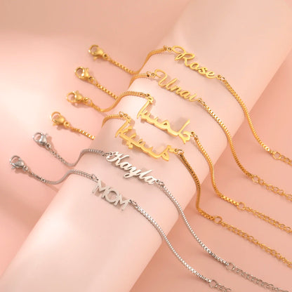 Women Girls Personalized Name Bracelet Stainless Steel Box Chain Letter Customized Charm Bracelets Unique Custom Jewelry Gift