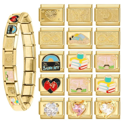 New Fashion 9mm 15 Style Italian Modular Charm Bracelet Fashionable Leisure Holiday Scenery Literary Modular Elastic Bracelet