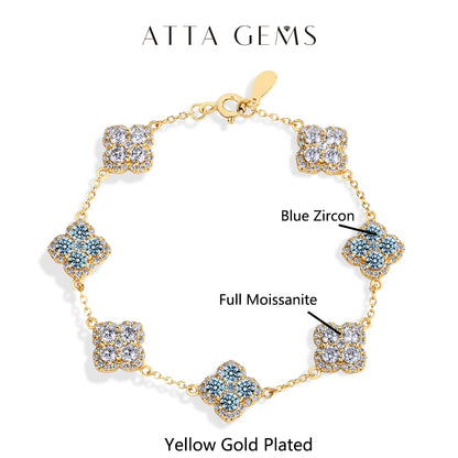 ATTAGEMS Full Moissanite Luxury Bracelet D VVS1 For Women Real S925 Sterling Silver Gold Plated Lucky Engagement Wedding Jewelry