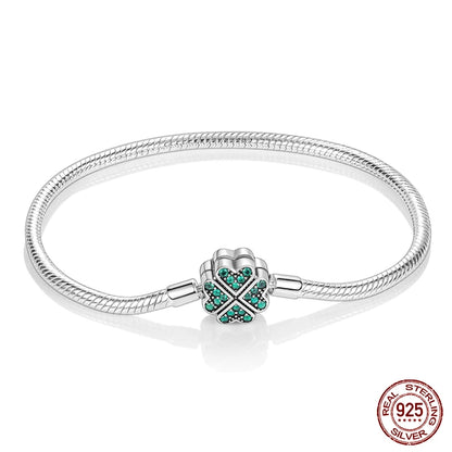 Bracelet Silver 925 Original 17-20CM Star Moon Sun Four Leaf Clover Green Zircon Bracelets Fit DIY Charms Birthday Jewelry Gifts