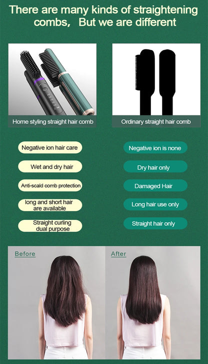 Electric Hair Straightening Brush Fast Heating Hot Comb Brush Negative Ion Hair Straightening Comb