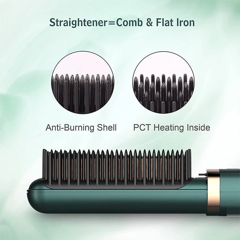 Electric Hair Straightening Brush Fast Heating Hot Comb Brush Negative Ion Hair Straightening Comb