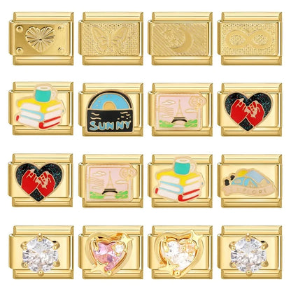 New Fashion 9mm 15 Style Italian Modular Charm Bracelet Fashionable Leisure Holiday Scenery Literary Modular Elastic Bracelet