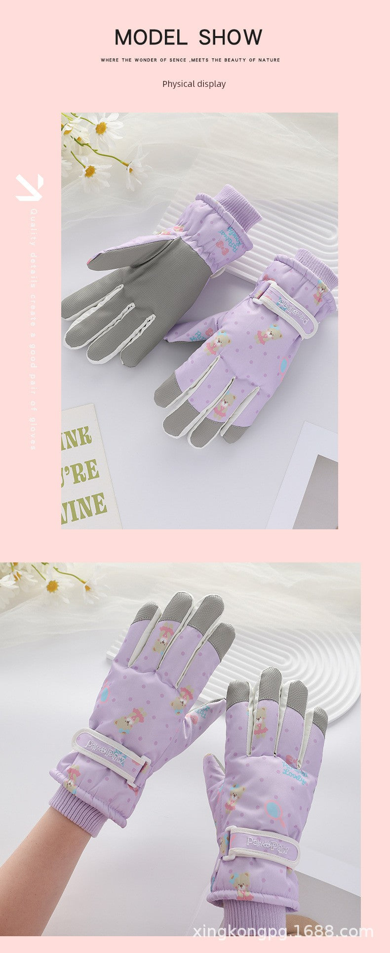 German Craftsmanship Ski Gloves for Women, Winter Fleece-Lined, Outdoor Cycling and Mountaineering Sports, Thickened, Waterproof, Windproof and Cold-Proof