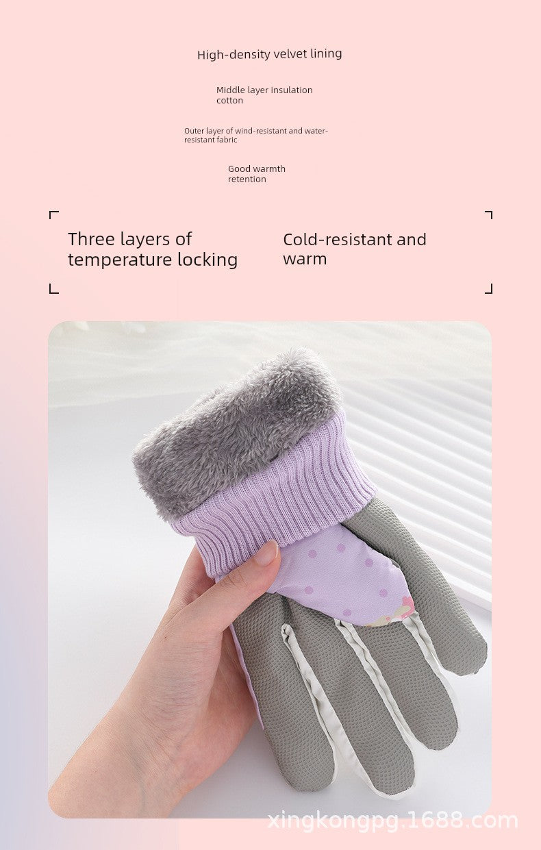 German Craftsmanship Ski Gloves for Women, Winter Fleece-Lined, Outdoor Cycling and Mountaineering Sports, Thickened, Waterproof, Windproof and Cold-Proof