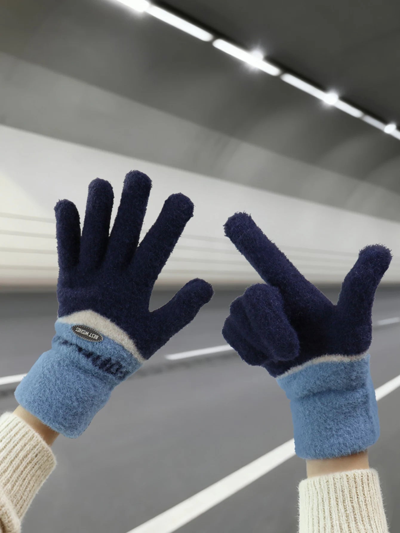 Touchscreen Cotton Gloves for Men, Winter Warm Fleece-Lined Thick Knitted Gloves for Cycling, Unisex Cold-Proof Gloves