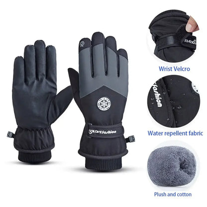 2025 Winter Snowboard Ski Gloves PU Leather Non-slip Touch Screen Waterproof Motorcycle Cycling Fleece Warm Riding Gloves