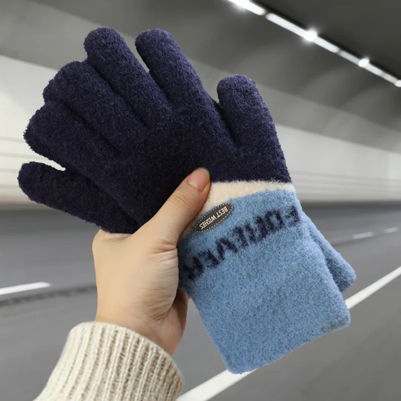 Touchscreen Cotton Gloves for Men, Winter Warm Fleece-Lined Thick Knitted Gloves for Cycling, Unisex Cold-Proof Gloves
