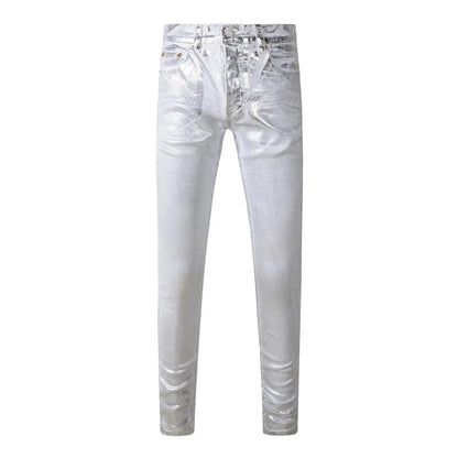 High Street New Trendy Men's Jeans Low Rise Stretch PantsSkinny Button Fly Ripped Retro Hold Trousers