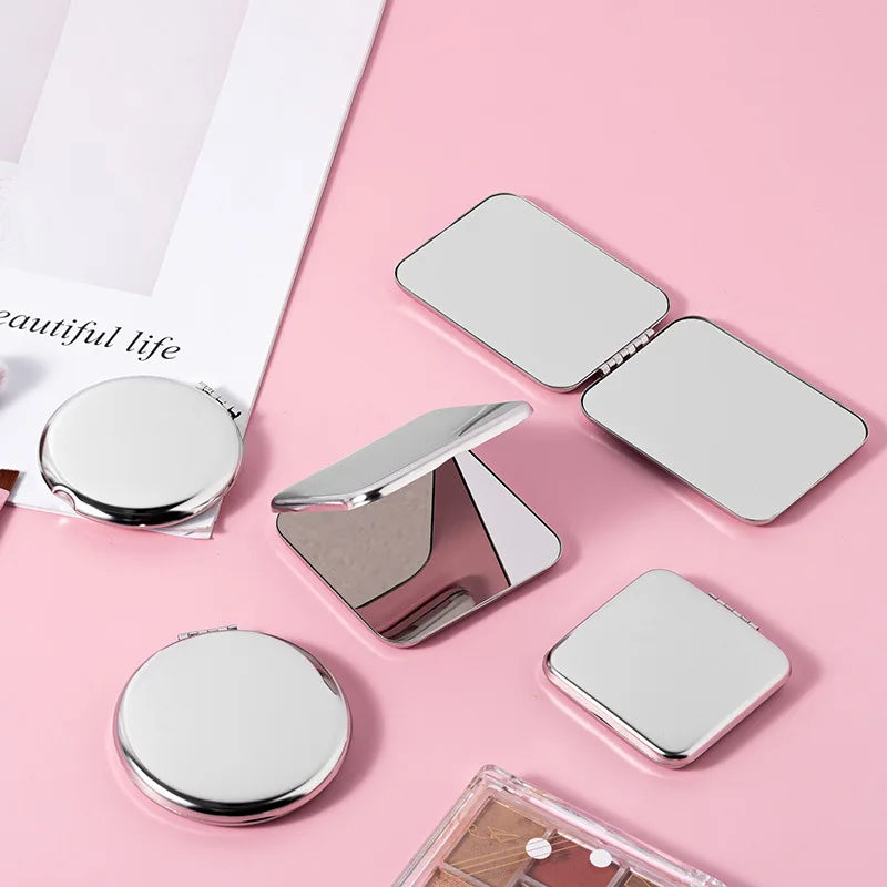 Stainless Steel Portable Folding Makeup Mirror, Square & Round Dual-Sided Shatterproof Metal Mirror for Travel