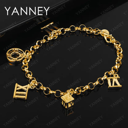 New 925 Sterling Silver 18K Gold Fine 8 Inches Pendant Bracelet For Women Fashion Charm Couple Gift Jewelry Accessories