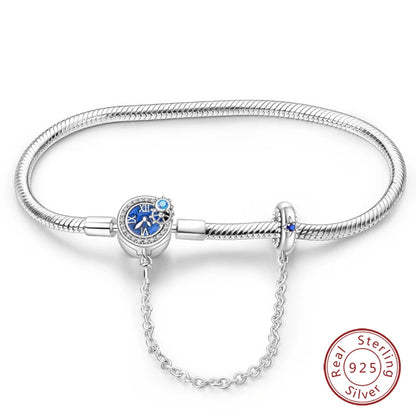 Bracelet Silver 925 Original 17-20CM Star Moon Sun Four Leaf Clover Green Zircon Bracelets Fit DIY Charms Birthday Jewelry Gifts