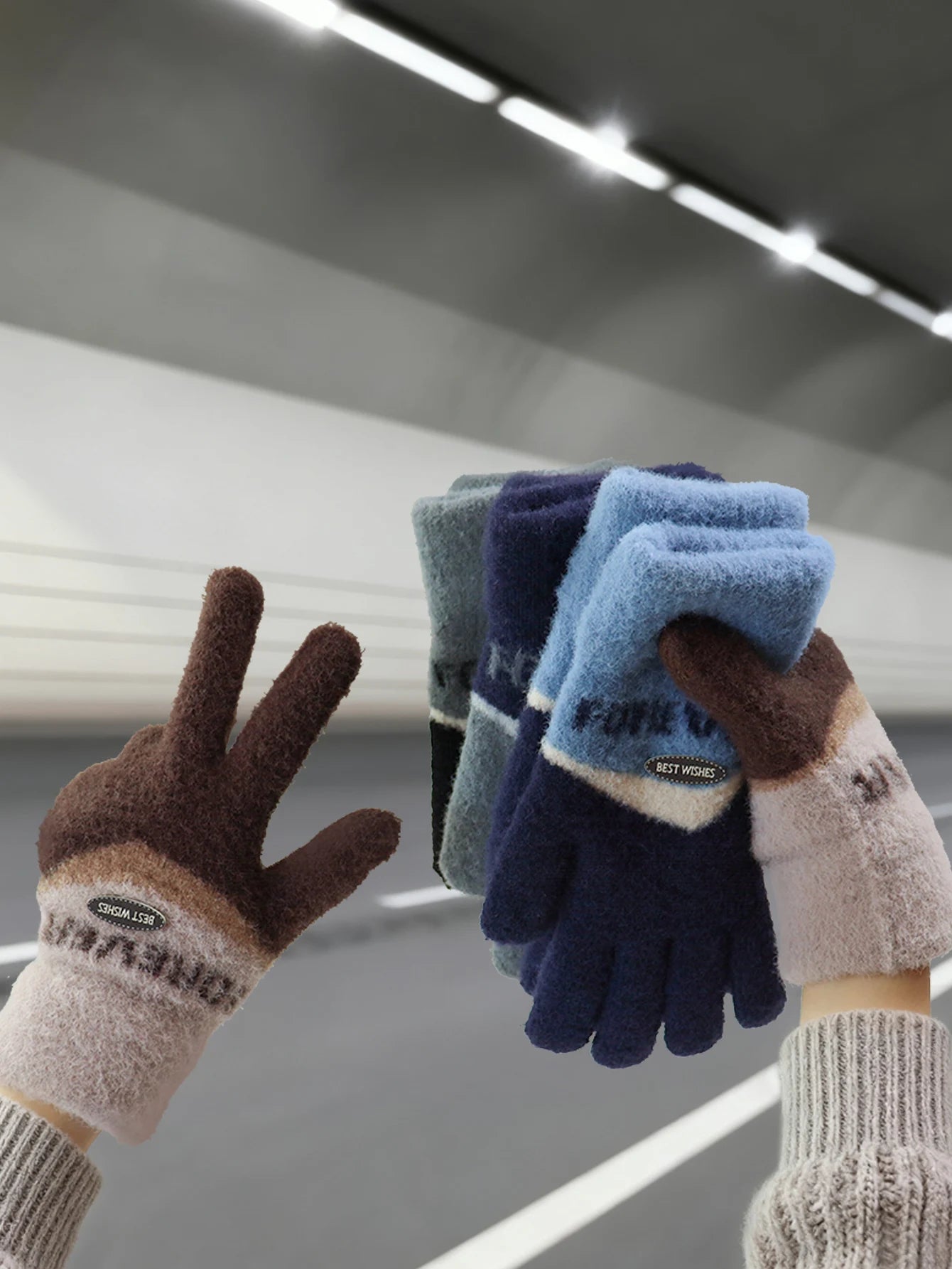 Touchscreen Cotton Gloves for Men, Winter Warm Fleece-Lined Thick Knitted Gloves for Cycling, Unisex Cold-Proof Gloves