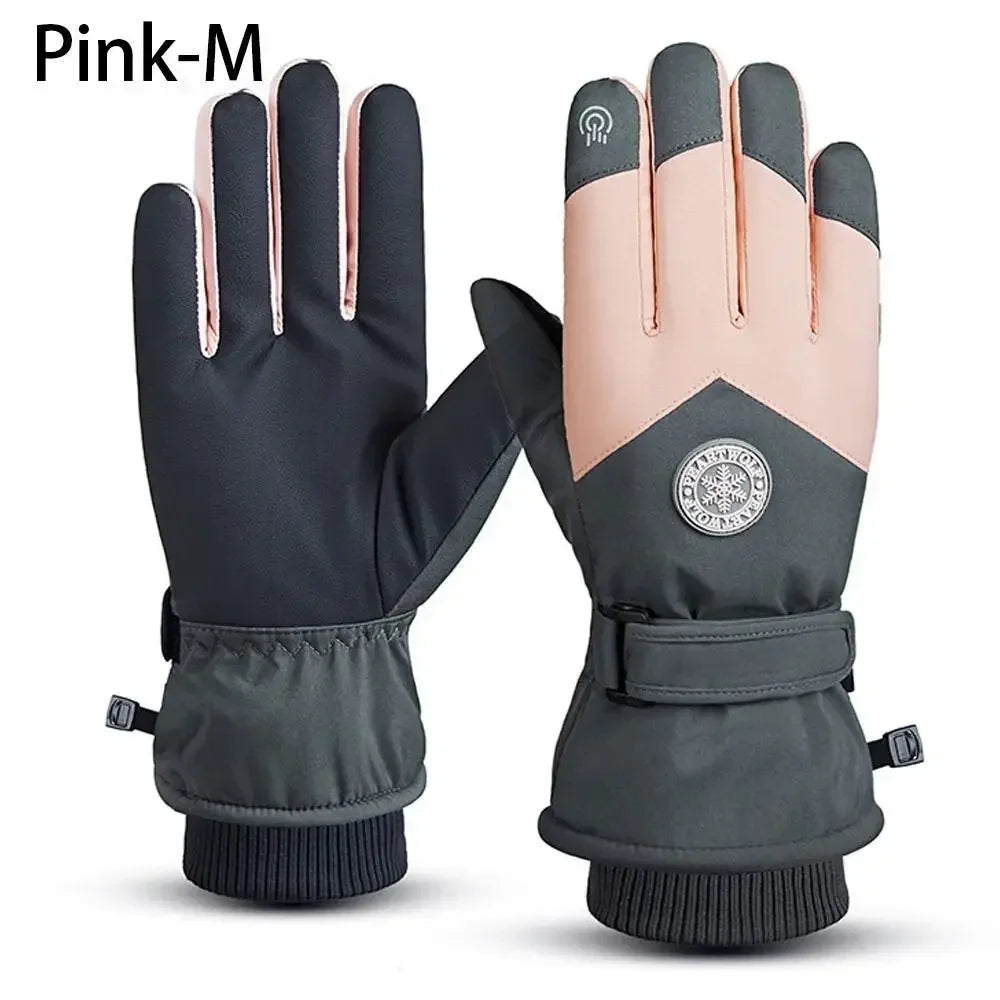 2025 Winter Snowboard Ski Gloves PU Leather Non-slip Touch Screen Waterproof Motorcycle Cycling Fleece Warm Riding Gloves