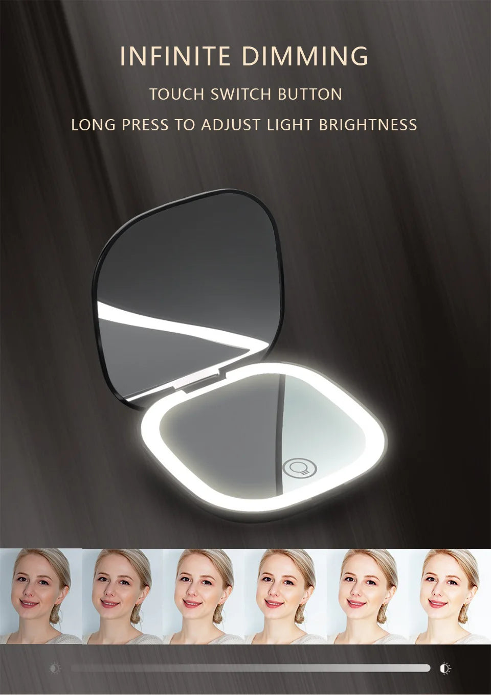 Mini Compact Foldable Pocket Hand Led Makeup Mirror With Led Light 5x/10x Magnification Rechargeable And Small