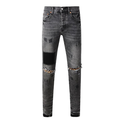 High Street New Trendy Men's Jeans Low Rise Stretch PantsSkinny Button Fly Ripped Retro Hold Trousers