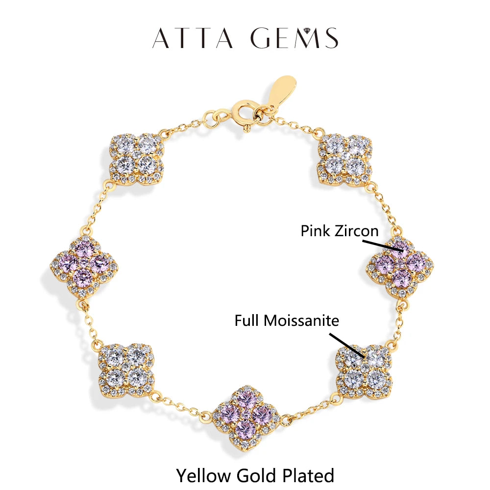 ATTAGEMS Full Moissanite Luxury Bracelet D VVS1 For Women Real S925 Sterling Silver Gold Plated Lucky Engagement Wedding Jewelry