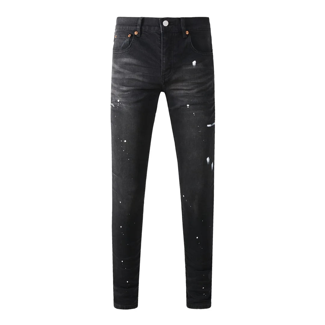 High Street New Trendy Men's Jeans Low Rise Stretch PantsSkinny Button Fly Ripped Retro Hold Trousers