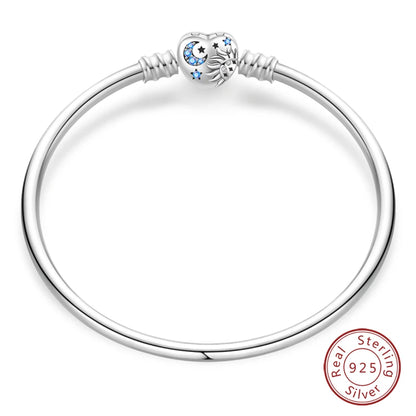 Bracelet Silver 925 Original 17-20CM Star Moon Sun Four Leaf Clover Green Zircon Bracelets Fit DIY Charms Birthday Jewelry Gifts