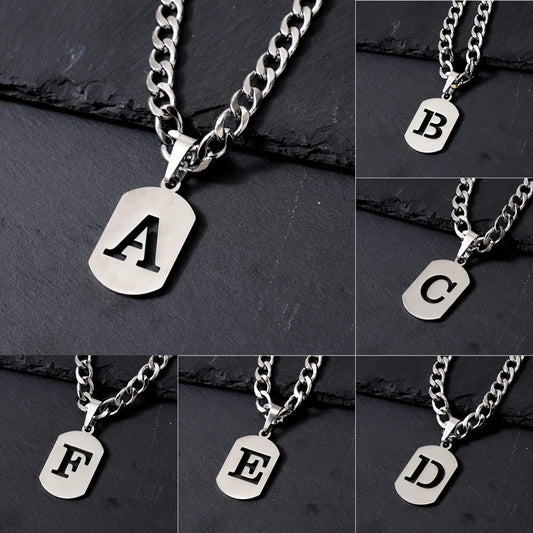 26 Letter Stainless Steel Men Pendant Necklace Hip Hop Cuban Chain Minimalist Rock Fashion Jewelry for All Seasons