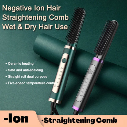 Electric Hair Straightening Brush Fast Heating Hot Comb Brush Negative Ion Hair Straightening Comb