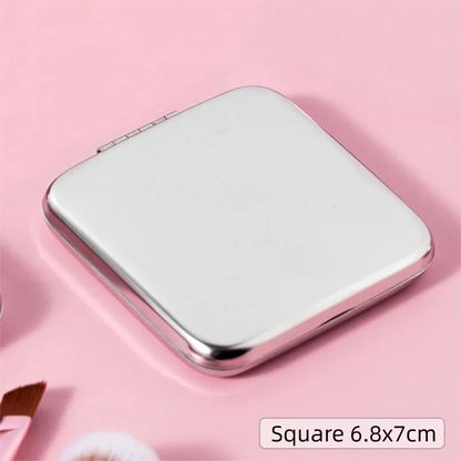 Stainless Steel Portable Folding Makeup Mirror, Square & Round Dual-Sided Shatterproof Metal Mirror for Travel