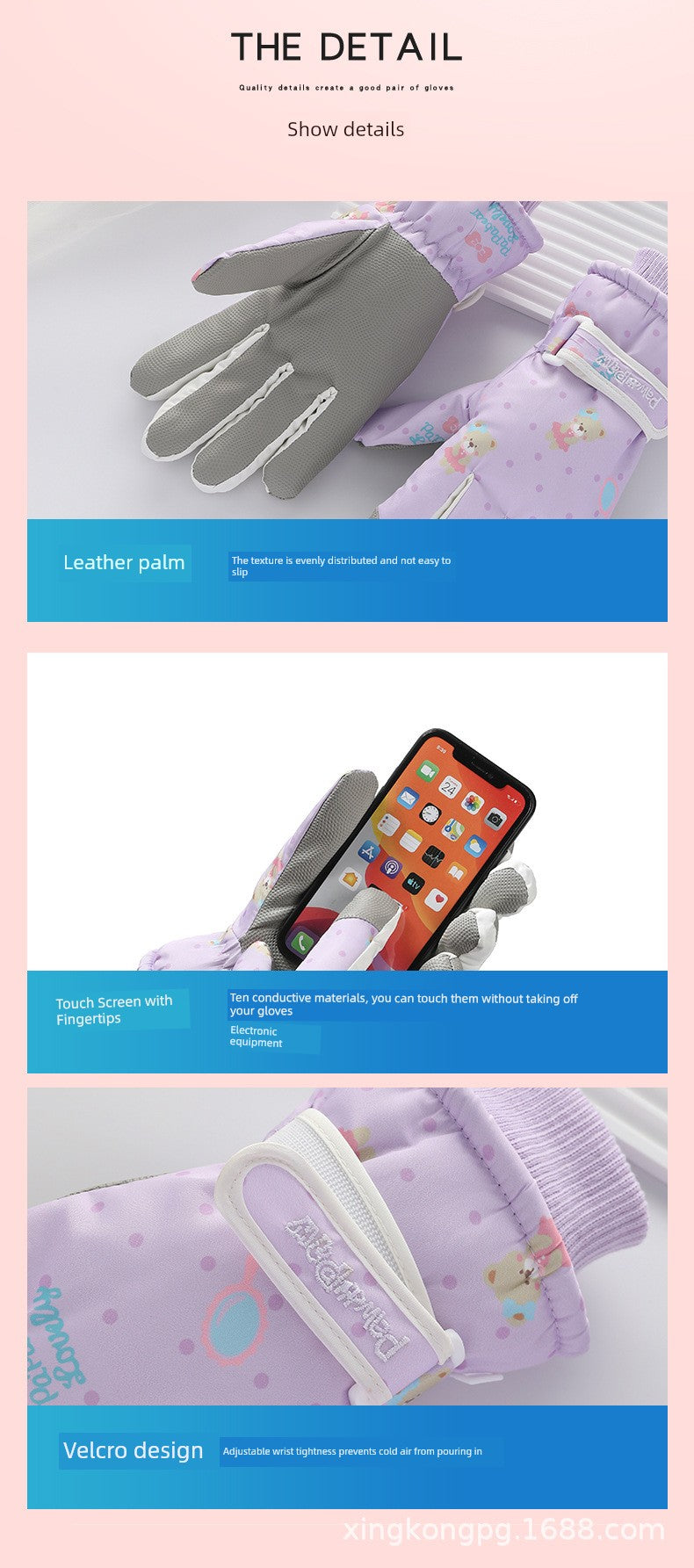 German Craftsmanship Ski Gloves for Women, Winter Fleece-Lined, Outdoor Cycling and Mountaineering Sports, Thickened, Waterproof, Windproof and Cold-Proof