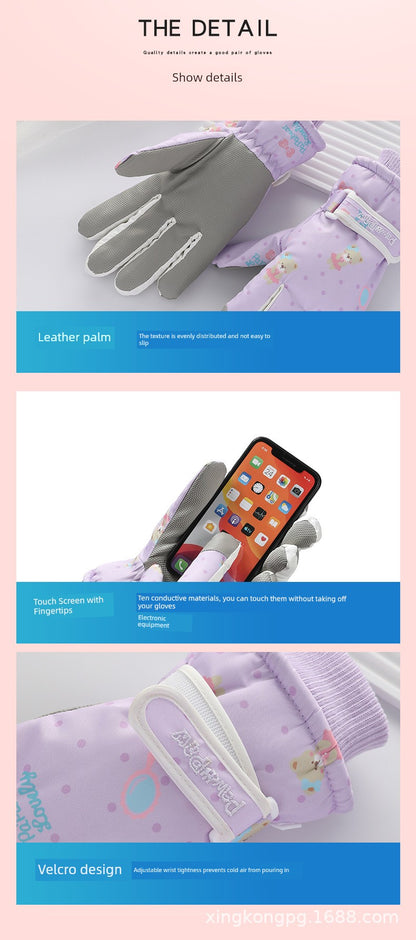 German Craftsmanship Ski Gloves for Women, Winter Fleece-Lined, Outdoor Cycling and Mountaineering Sports, Thickened, Waterproof, Windproof and Cold-Proof