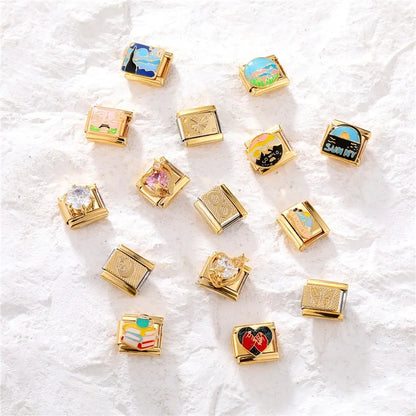 New Fashion 9mm 15 Style Italian Modular Charm Bracelet Fashionable Leisure Holiday Scenery Literary Modular Elastic Bracelet