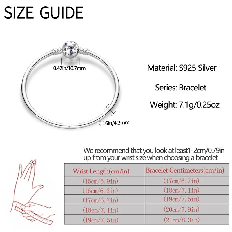 Bracelet Silver 925 Original 17-20CM Star Moon Sun Four Leaf Clover Green Zircon Bracelets Fit DIY Charms Birthday Jewelry Gifts