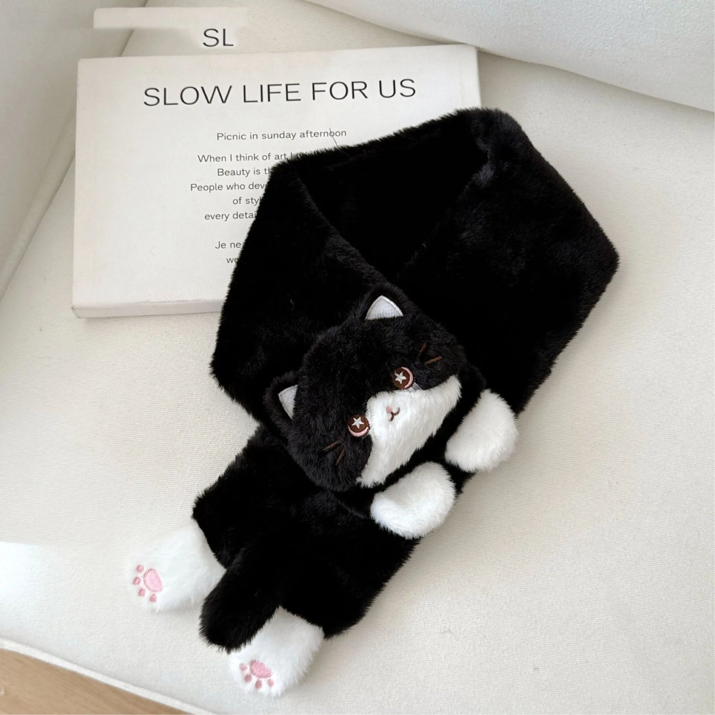 Cute Milk Cat Plush Autumn And Winter Cold Resistant Warm Gloves Scarf Kitten Knee Pads