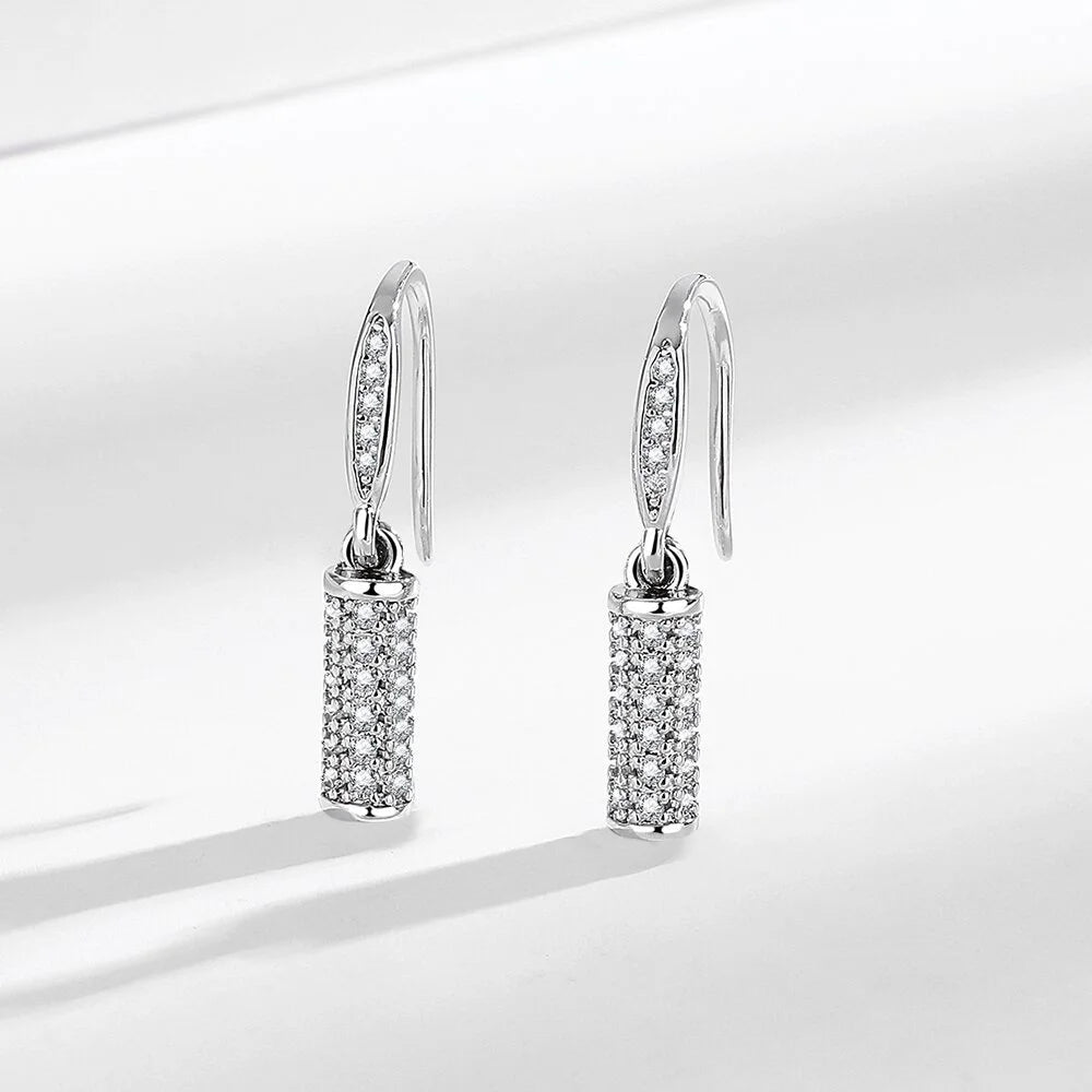 925 Sterling Silver Cylindrical Necklace And Earrings Set Inlaid With AAAAA Zircon Elegant Women's Jewelry Combination