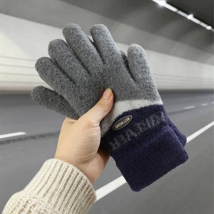 Touchscreen Cotton Gloves for Men, Winter Warm Fleece-Lined Thick Knitted Gloves for Cycling, Unisex Cold-Proof Gloves