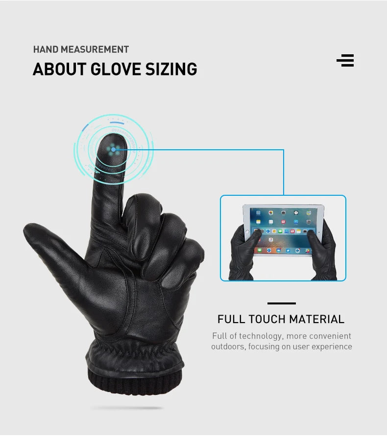 BISON DENIM Men Sheepskin Gloves Winter Thermal Touchscreen Full-finger Mittens Ultralight Windproof Gloves For Driving Riding