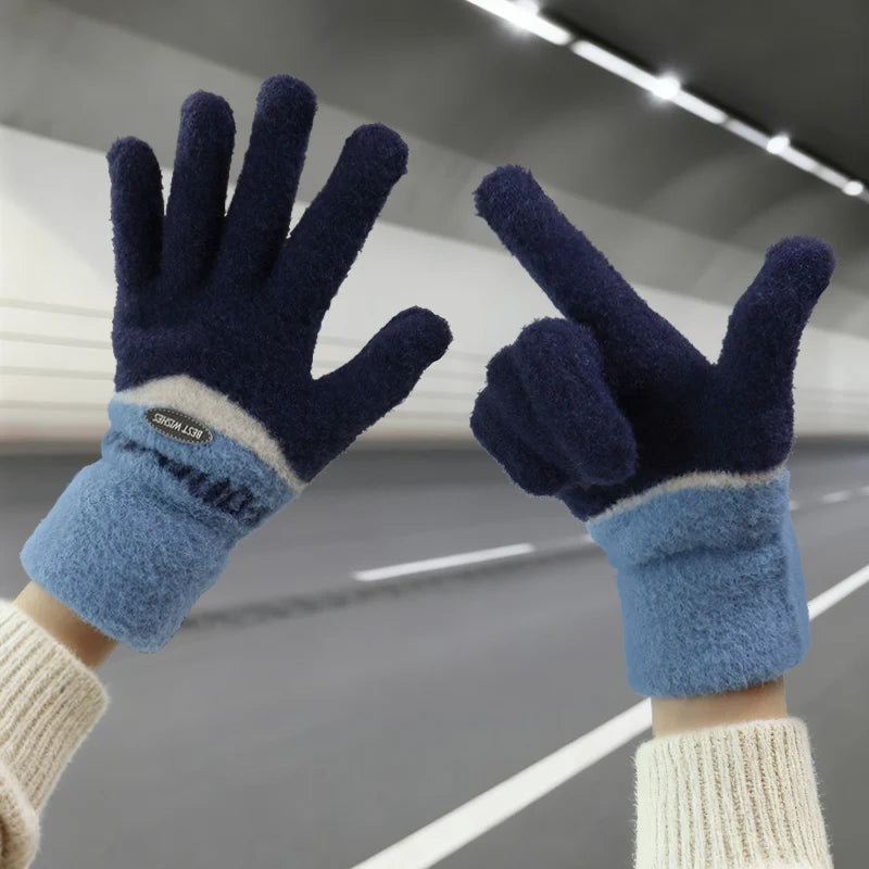 Touchscreen Cotton Gloves for Men, Winter Warm Fleece-Lined Thick Knitted Gloves for Cycling, Unisex Cold-Proof Gloves