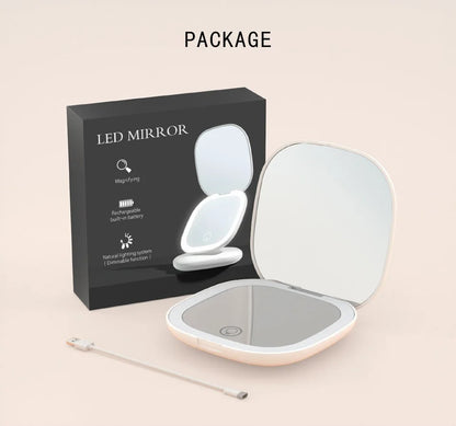 Mini Compact Foldable Pocket Hand Led Makeup Mirror With Led Light 5x/10x Magnification Rechargeable And Small