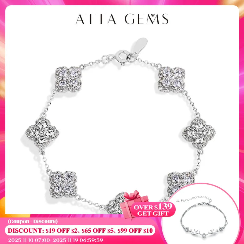 ATTAGEMS Full Moissanite Luxury Bracelet D VVS1 For Women Real S925 Sterling Silver Gold Plated Lucky Engagement Wedding Jewelry
