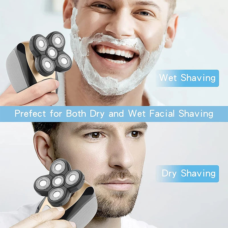 Portable Waterproof Razor 5 in 1 Rotary Razor Beard Clipper Hair Trimmer For Men's Beard Facial Shaving Razor
