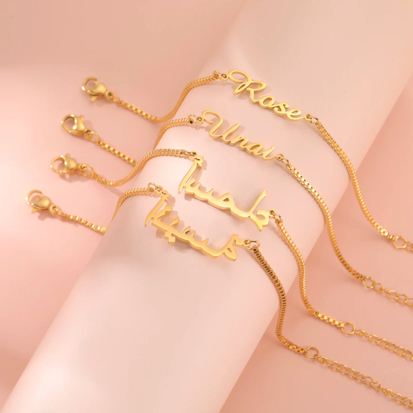 Women Girls Personalized Name Bracelet Stainless Steel Box Chain Letter Customized Charm Bracelets Unique Custom Jewelry Gift