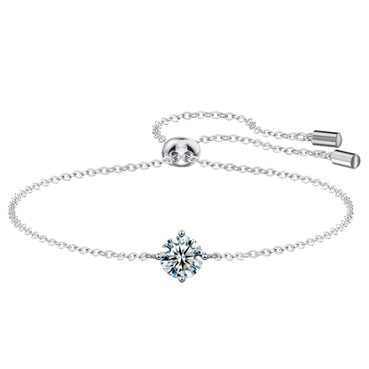 Certified 1CT Moissanite Bracelet for Women Real S925 Silver Classic Round Lab Diamond Charm Hand Chain Adjustable Jewelry Gifts