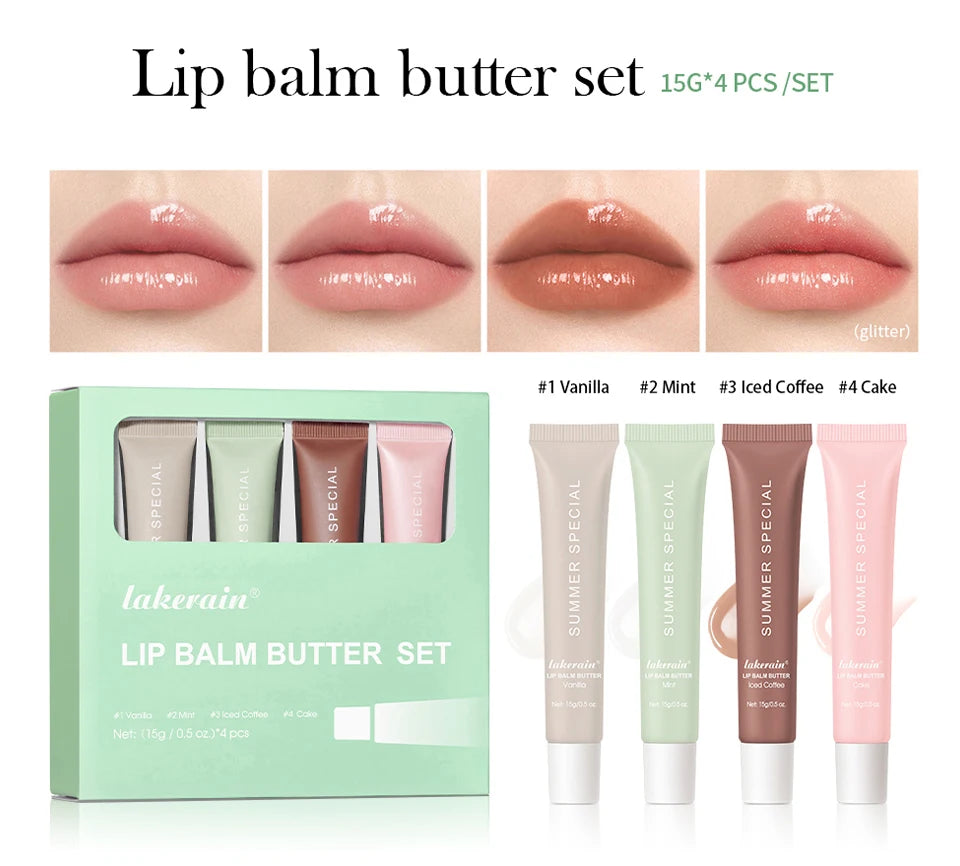 Lip Balm Set Lip Gross 4 Pack 1Kit Deep Moisturizing Lip Glaze Smoothing Color Lips Oil Long Lasting Nourishing Lips Care